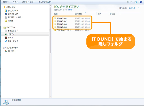 「FOUND」で始まる隠しフォルダ