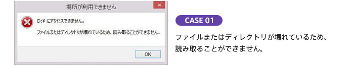 ファイルまたはディレクトリが壊れているため、読み取ることができません。と表示されたポップアップウィンドウ