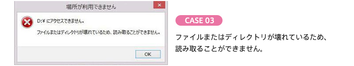 「ファイルまたはディレクトリが壊れているため、読み取ることができません。」と表示されたポップアップウィンドウ