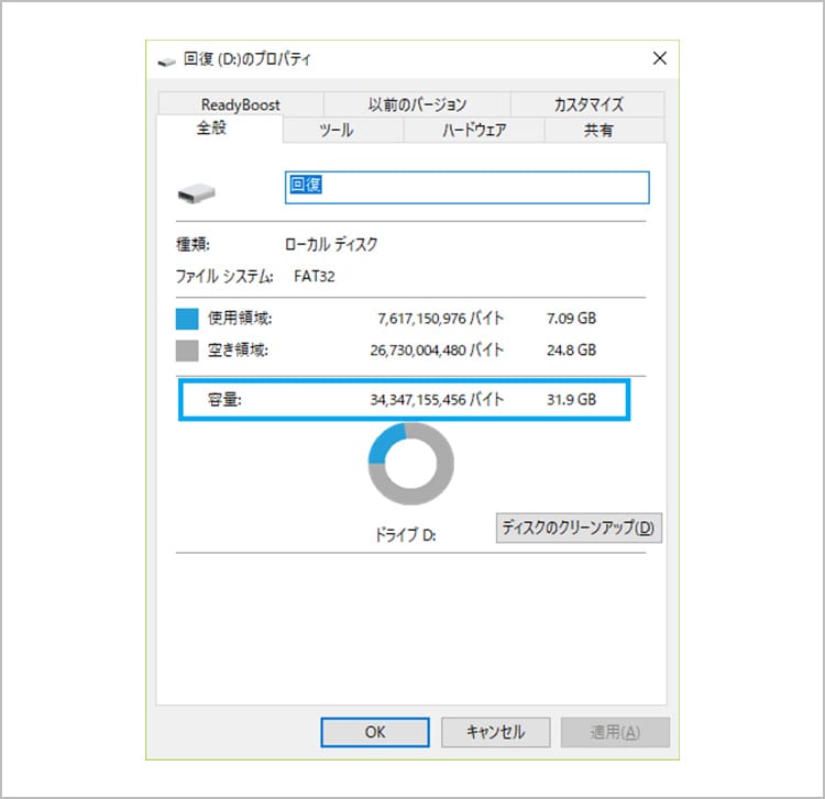 外付けSSDのボリュームラベルが「回復」に変わり、データが見えなくなっている状態の画面キャプチャ 