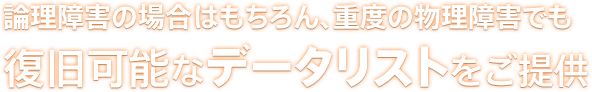 論理障害の場合はもちろん、重度の物理障害でもデータ復旧可能なリストをご提供