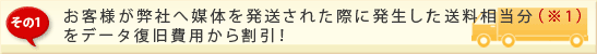 お客様が弊社へ媒体を発送された際に発生した送料相当分をデータ復旧費用から割引！