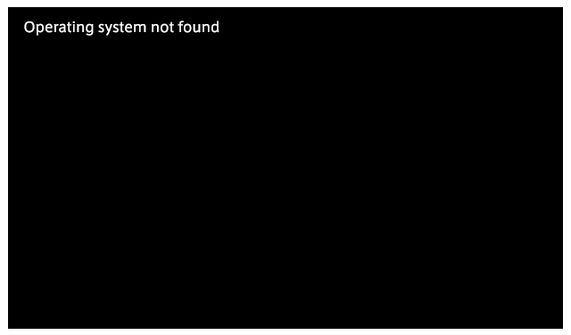 「Operating system not found」と表示された画面