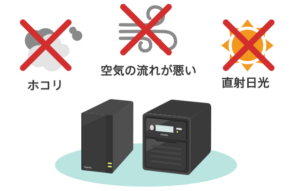 埃っぽところ、風通しの悪い場所、直射日光が当たる場所にはリンクステーションやテラステーションは置かない